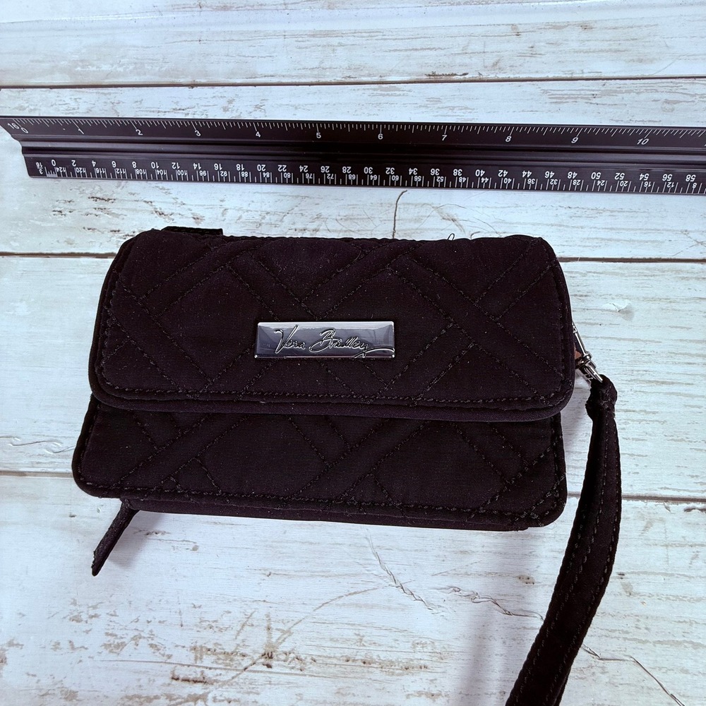 Vera Bradley Black Quilted Microfiber Smartphone Wristlet Wallet‎ Organizer - Picture 1 of 5